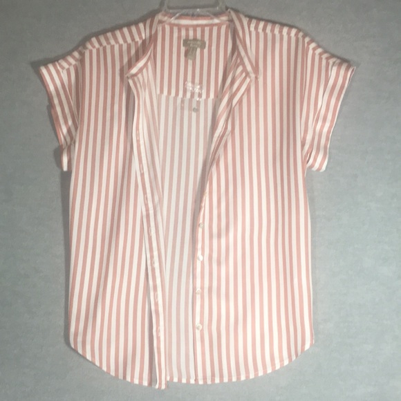 NWOT Naturals by D & Co Tailored Striped Shirt with Abalone Buttons & HiLo Hem - Picture 13 of 16